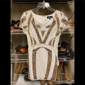 Lulus white and gold sequin dress NWT